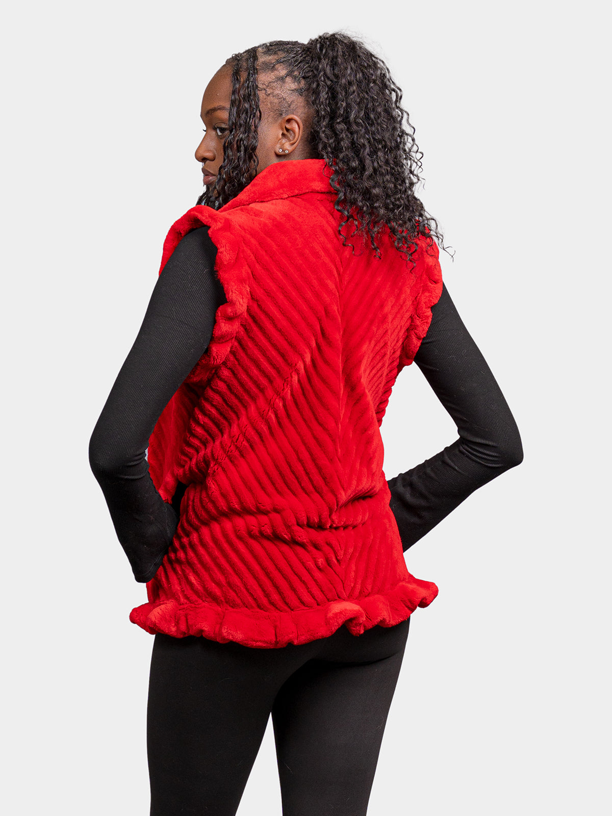 Women's Red Sheared Beaver Vest