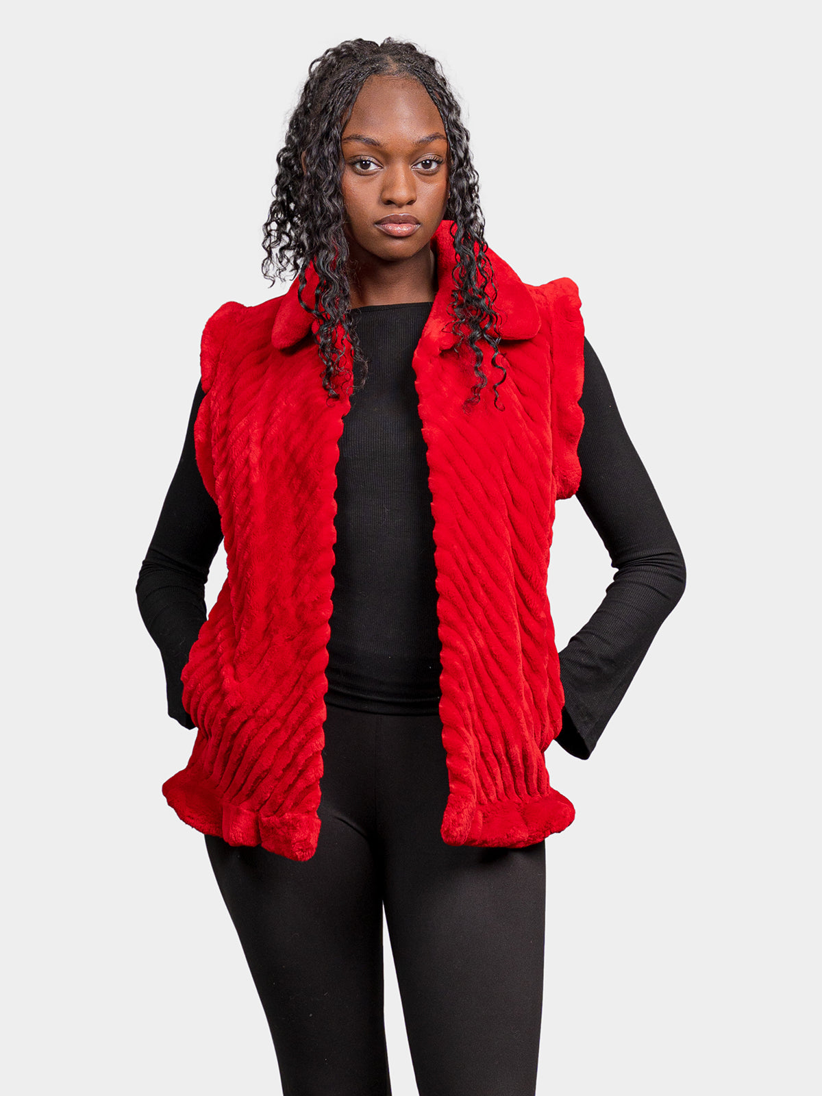 Women's Red Sheared Beaver Vest
