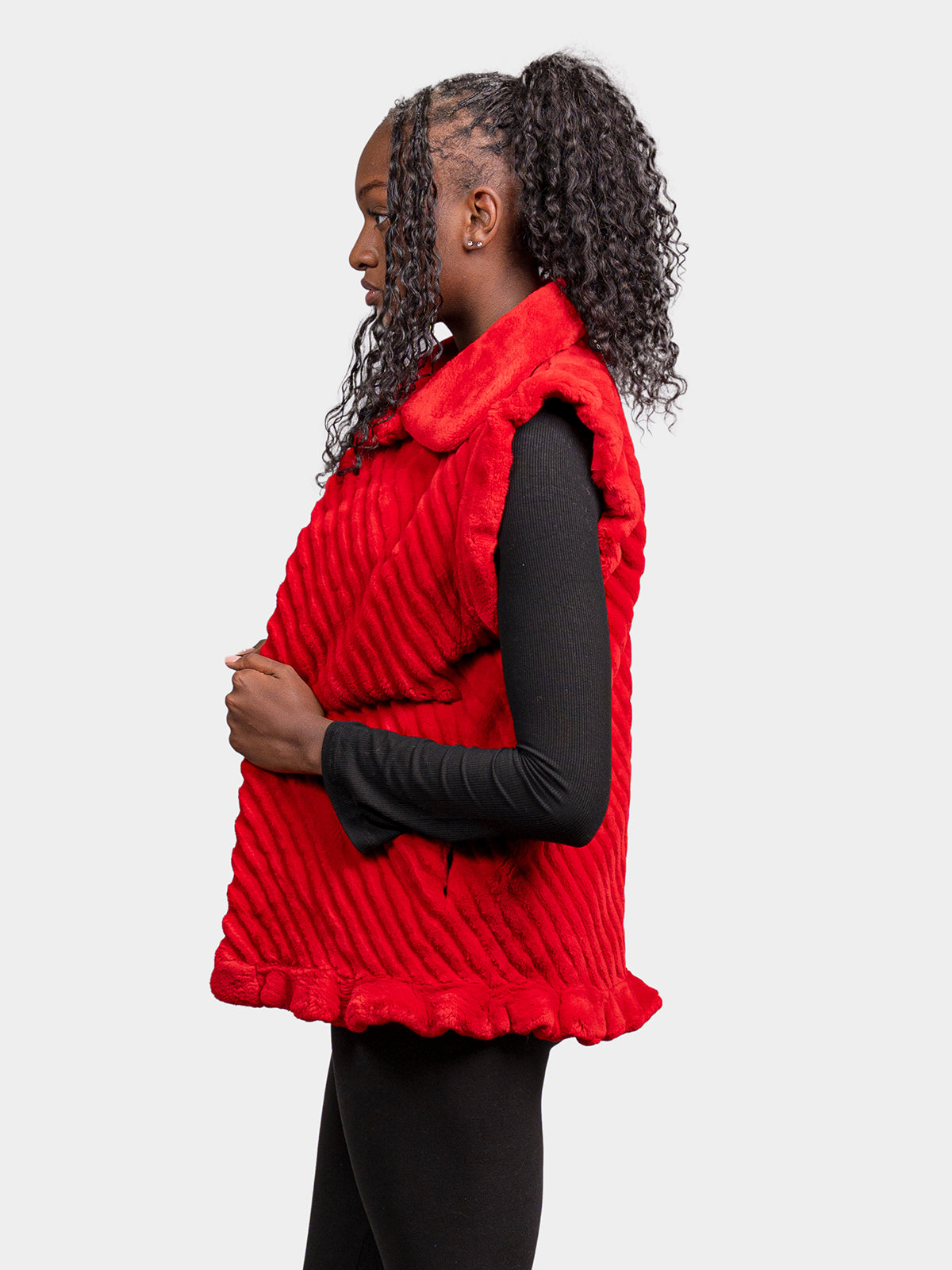 Women's Red Sheared Beaver Vest