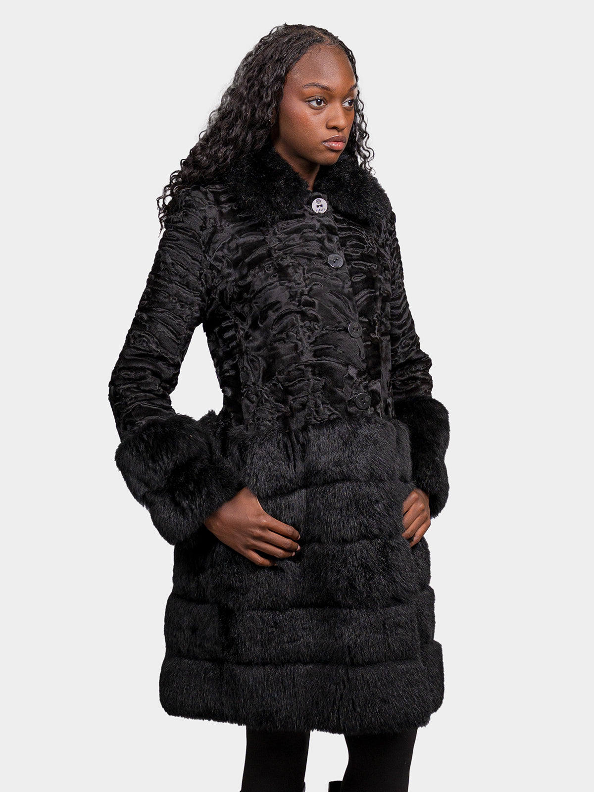 Women's Black Sculptured Karakul Persian Lamb Stroller