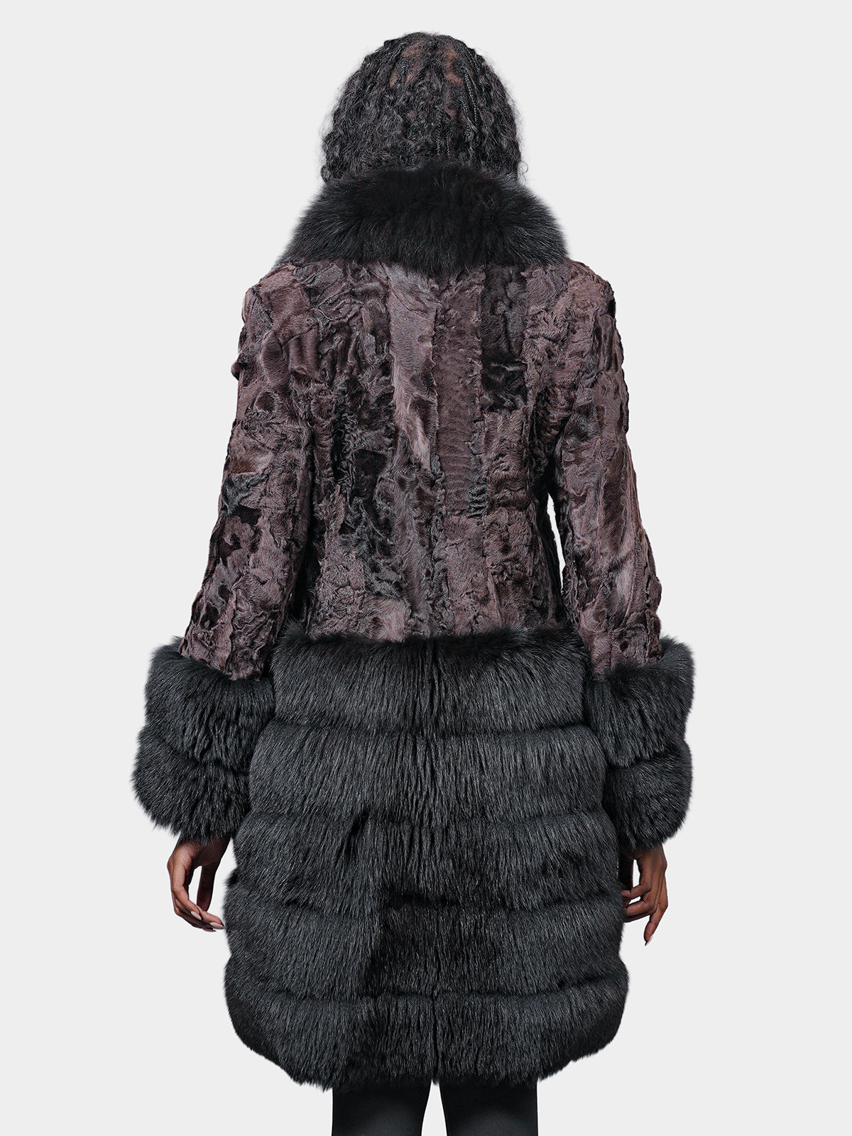 Women's Brown Sculptured Karakul With Brown Dyed Fox