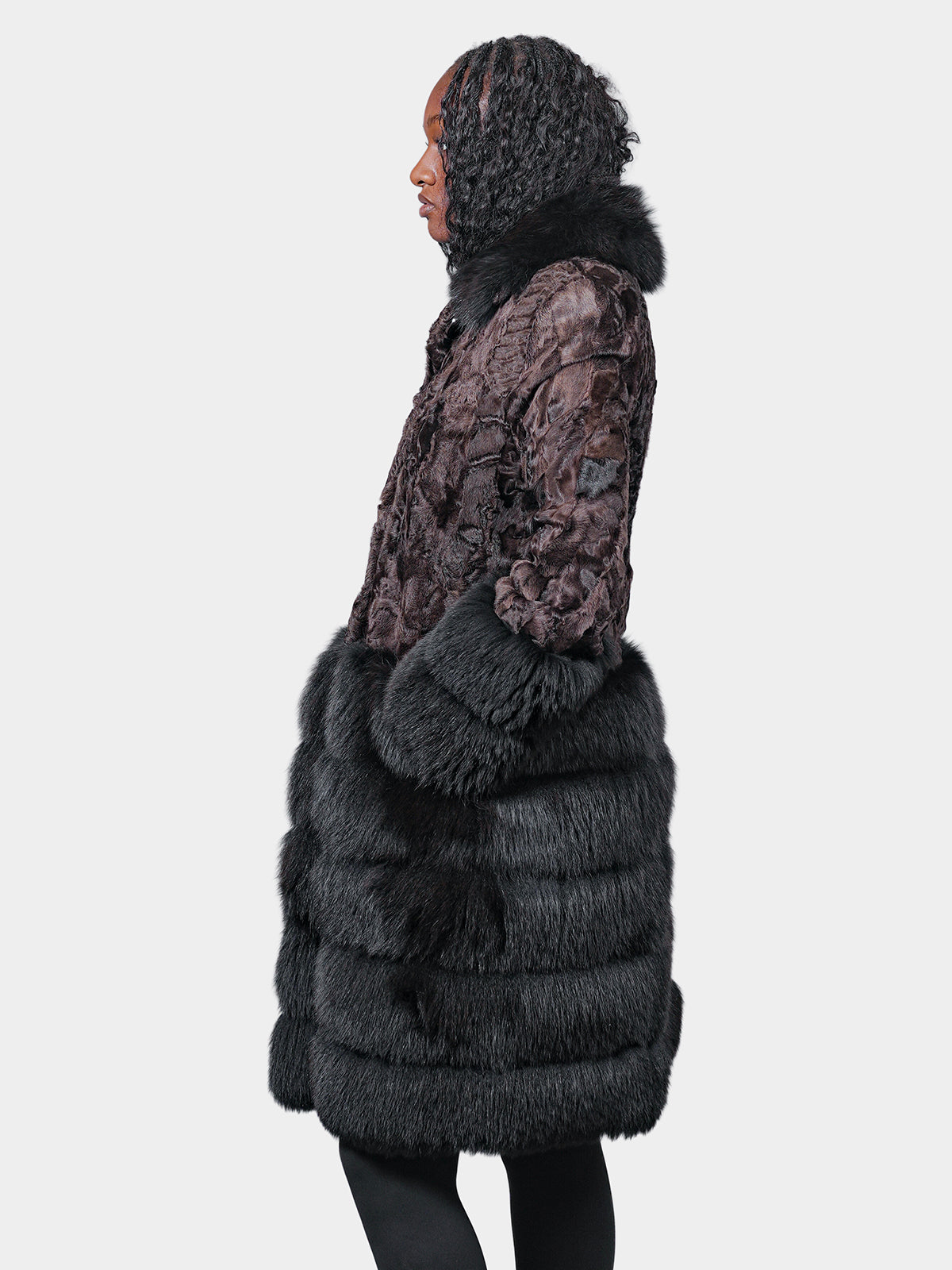 Women's Brown Sculptured Karakul With Brown Dyed Fox