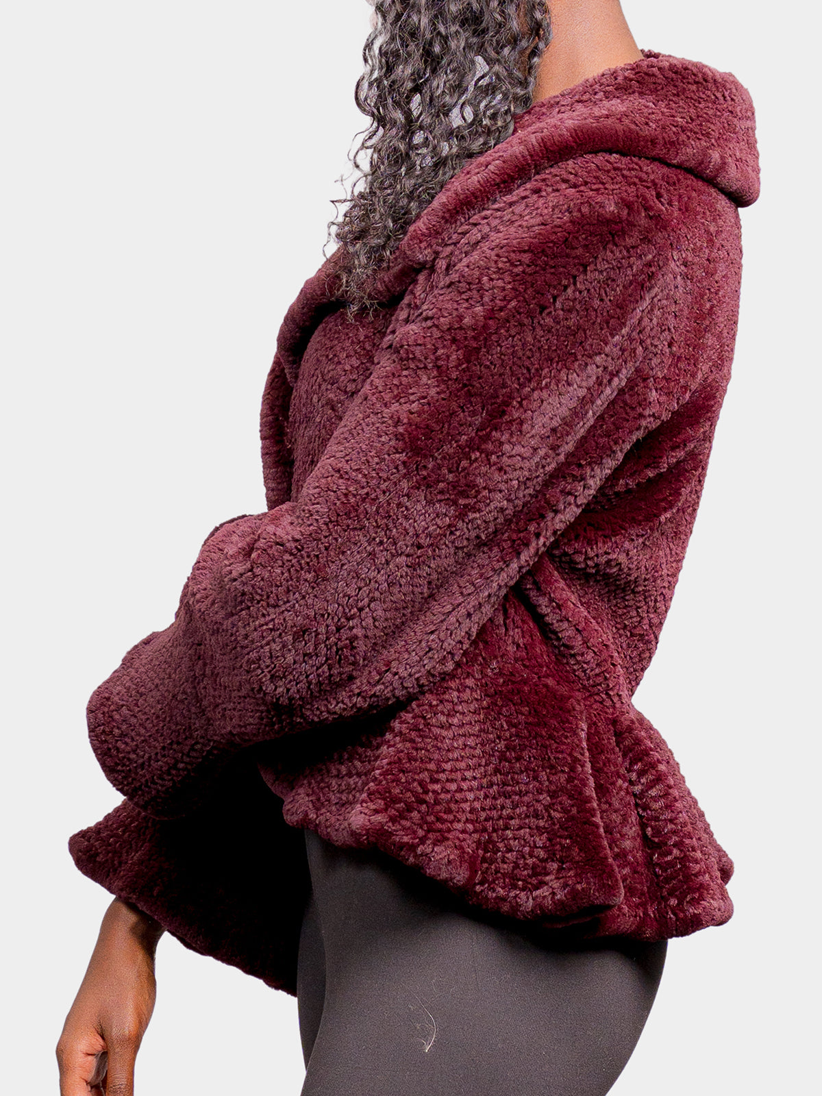 Women's Wine Woven Rex Rabbit Jacket