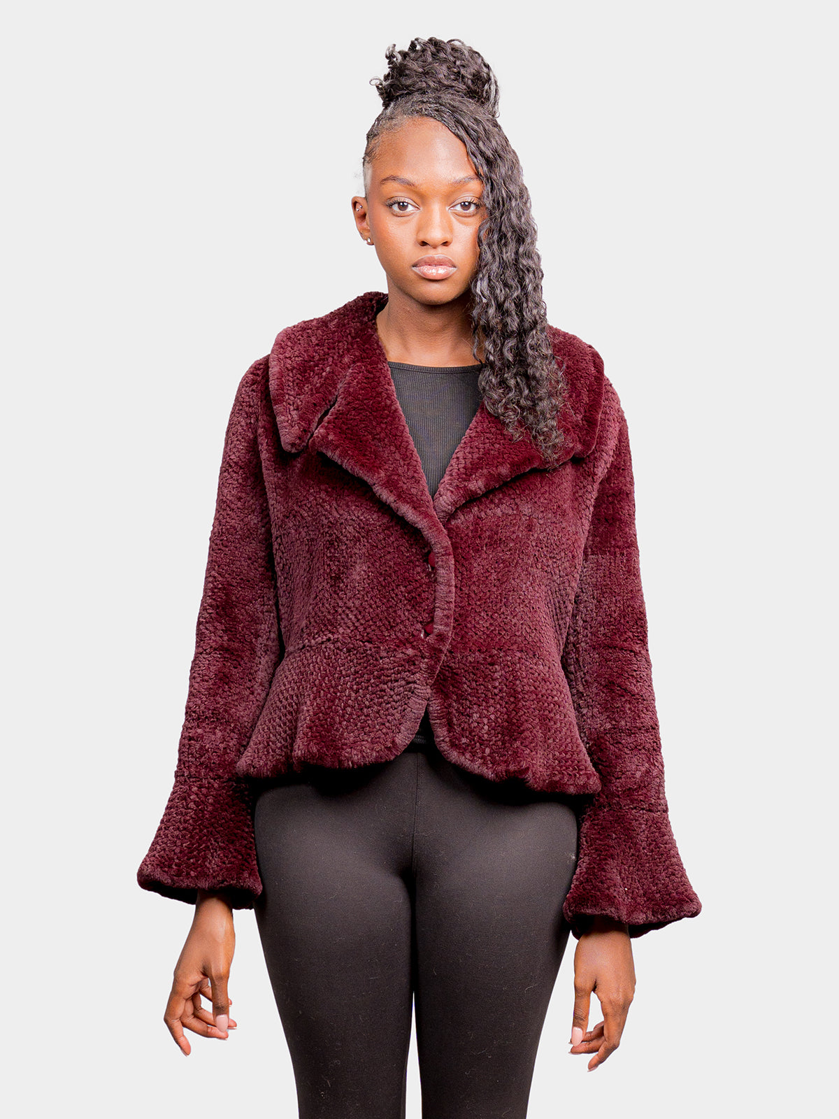 Women's Wine Woven Rex Rabbit Jacket