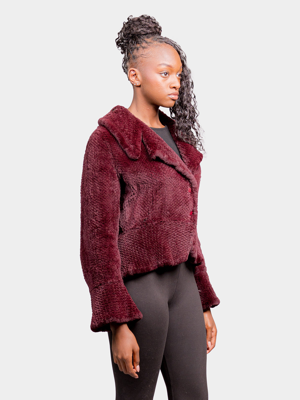 Women's Wine Woven Rex Rabbit Jacket