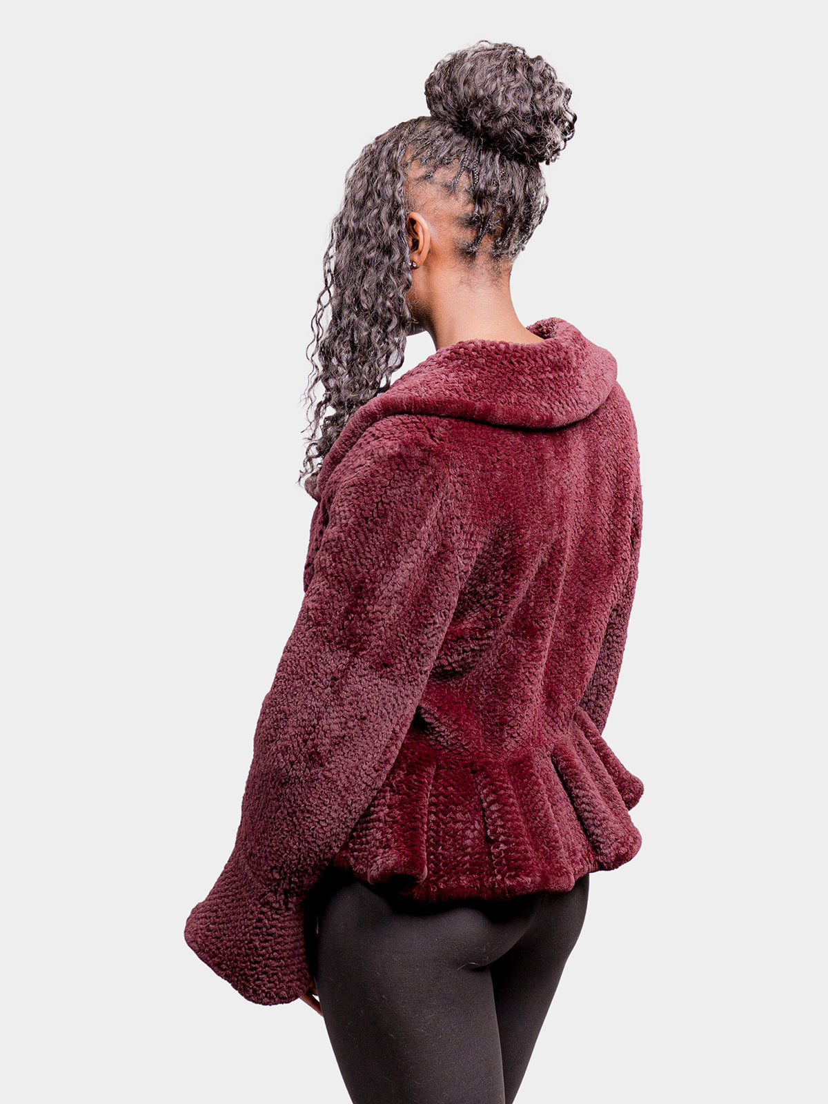 Women's Wine Woven Rex Rabbit Jacket