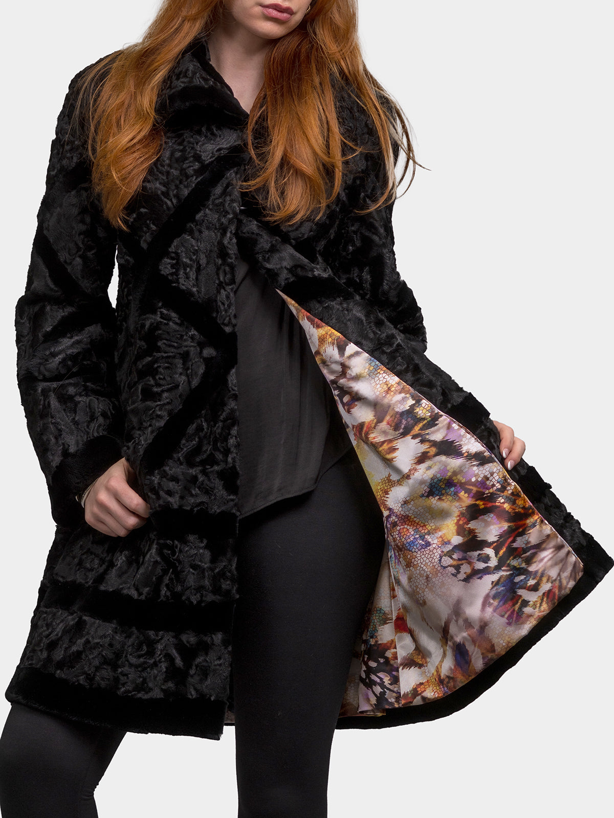 Women's Black Sculptured Karakul Shearling Stroller