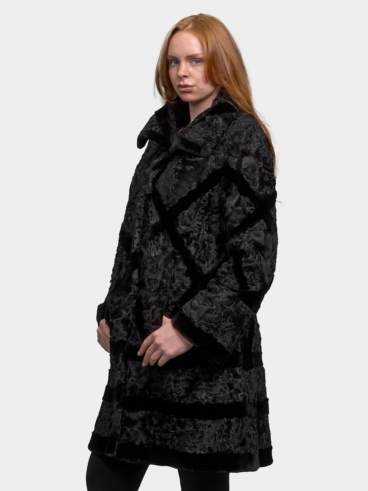 Women's Black Sculptured Karakul Shearling Stroller