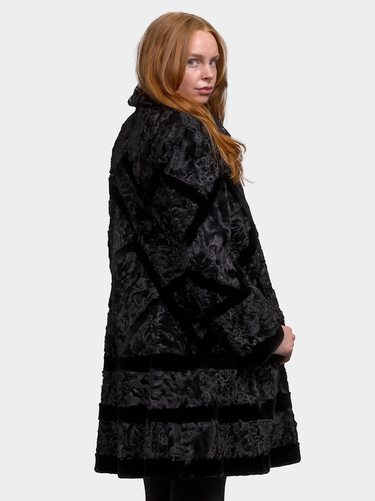 Women's Black Sculptured Karakul Shearling Stroller
