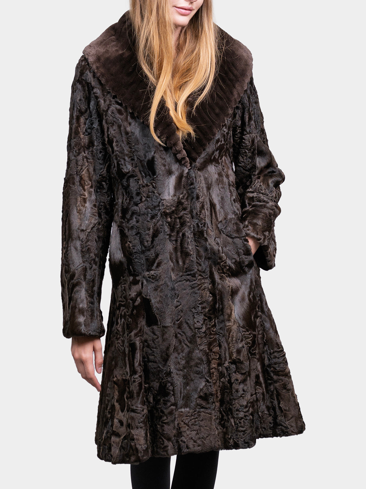 Women's Brown Sculptured Karakul Shearling Stroller