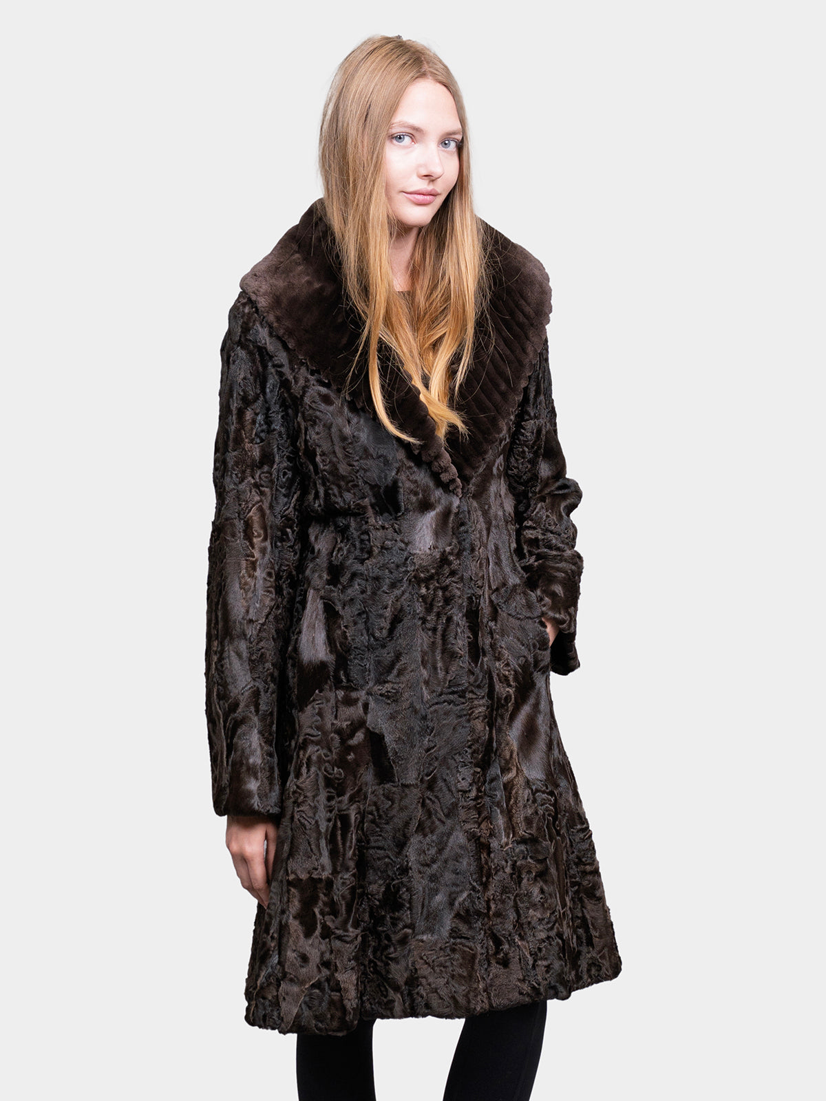 Women's Brown Sculptured Karakul Shearling Stroller