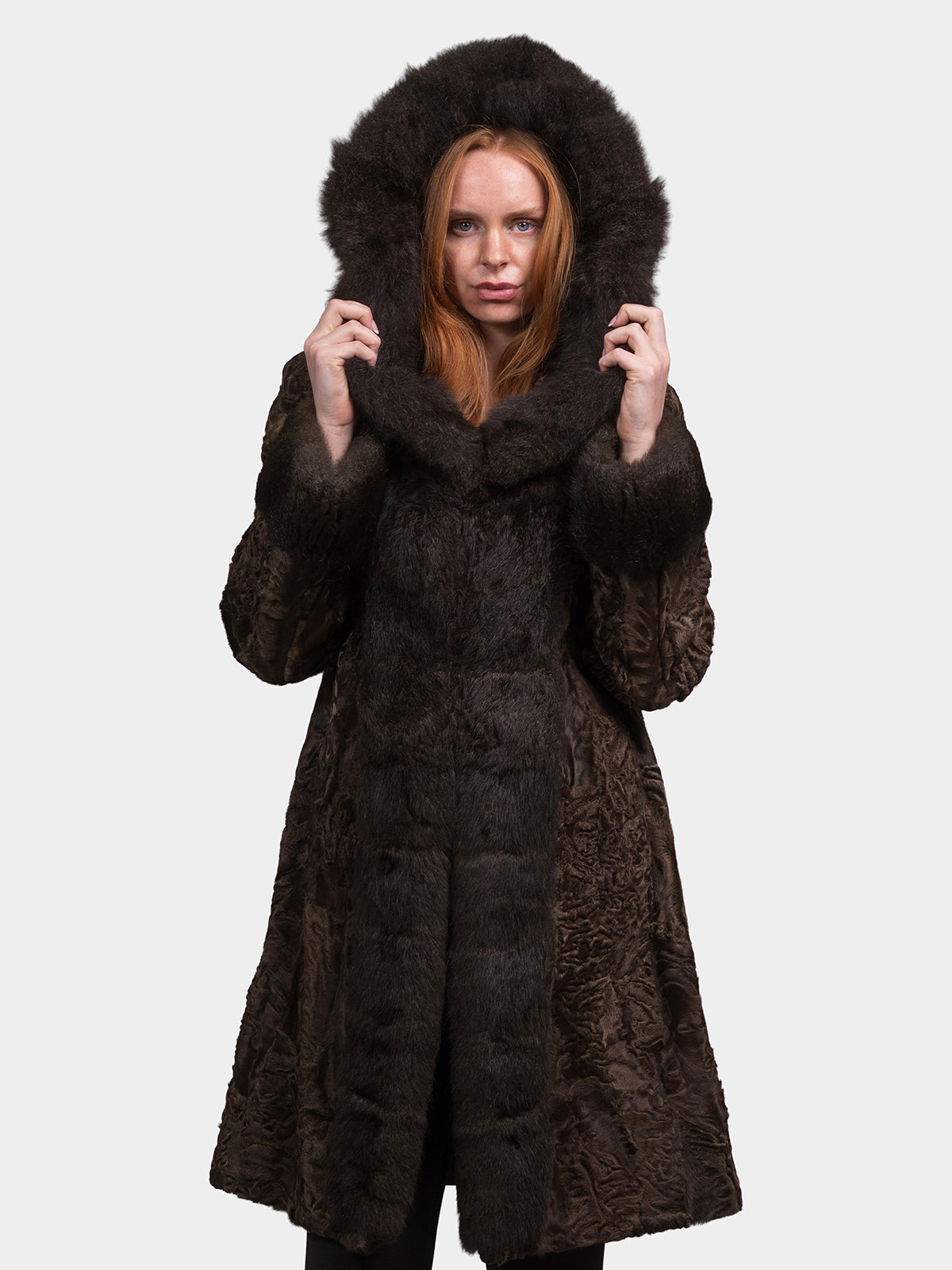 Women's Brown Sculptured Persian Lamb Parka