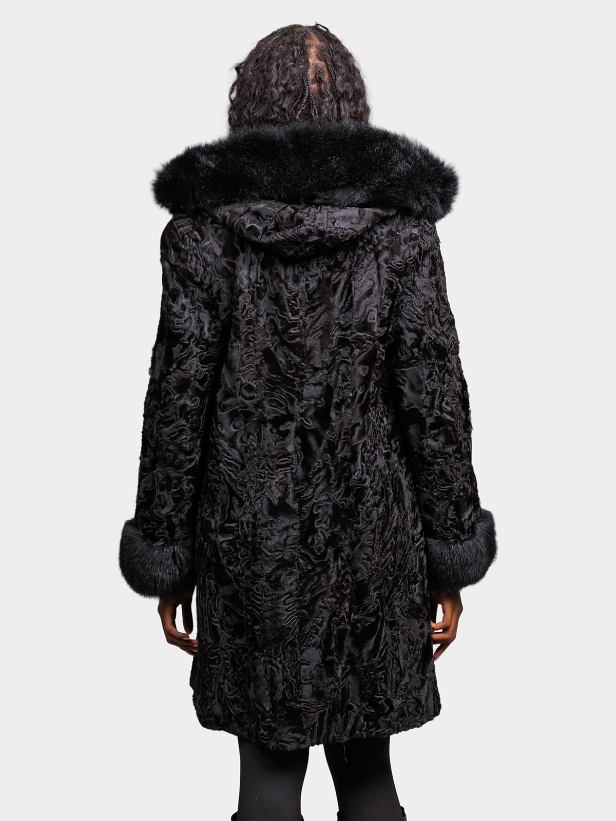 Women's Black Sculptured Persian Lamb Parka