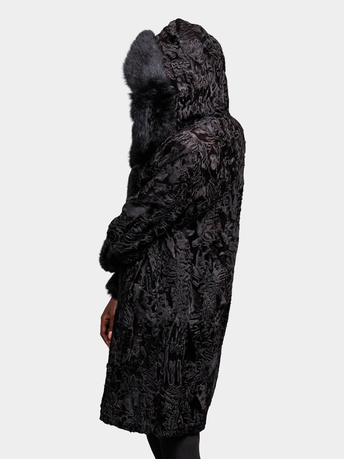 Women's Black Sculptured Persian Lamb Parka