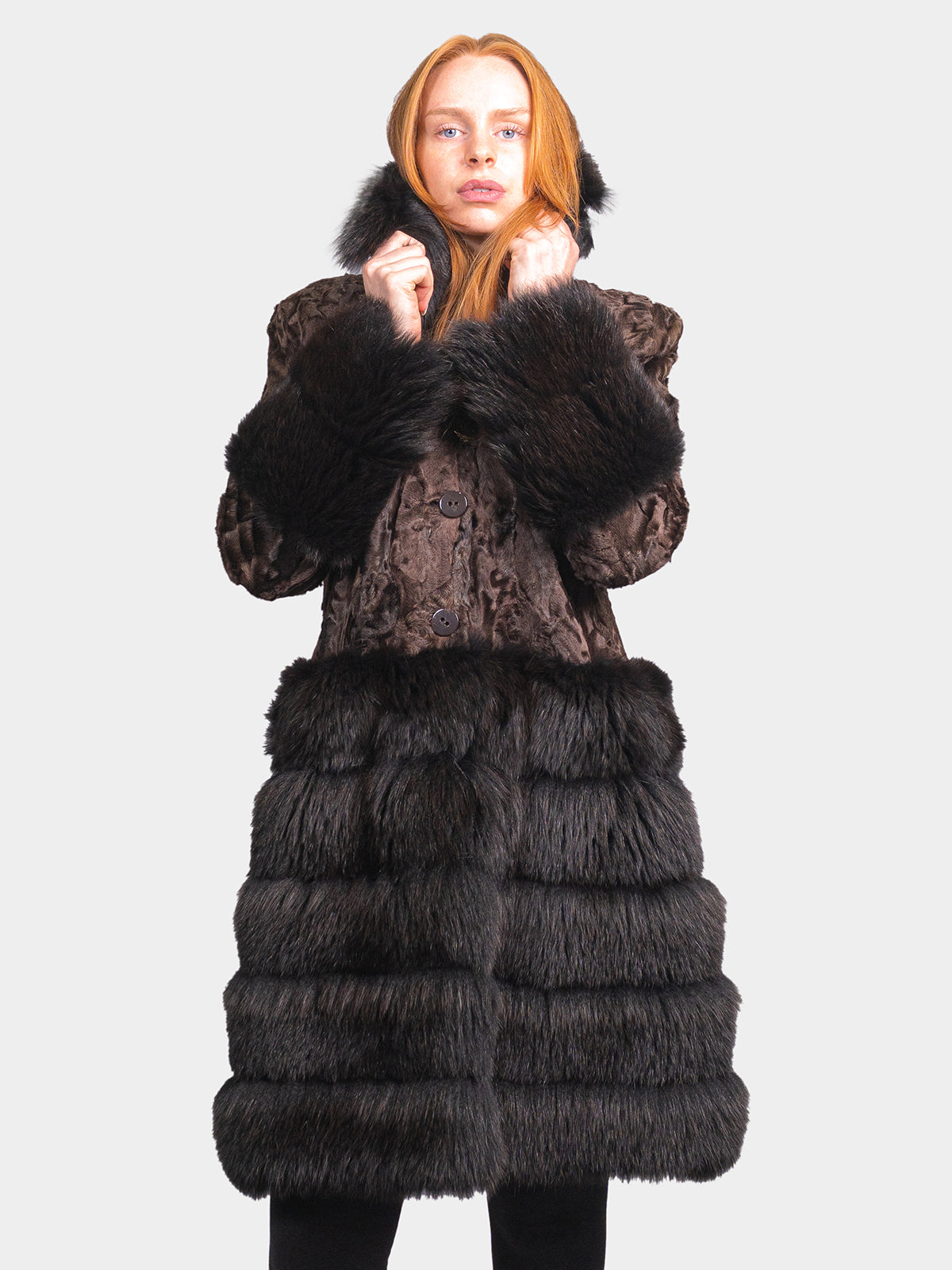 Women's Brown Sculptured Karakul Shearling Stroller
