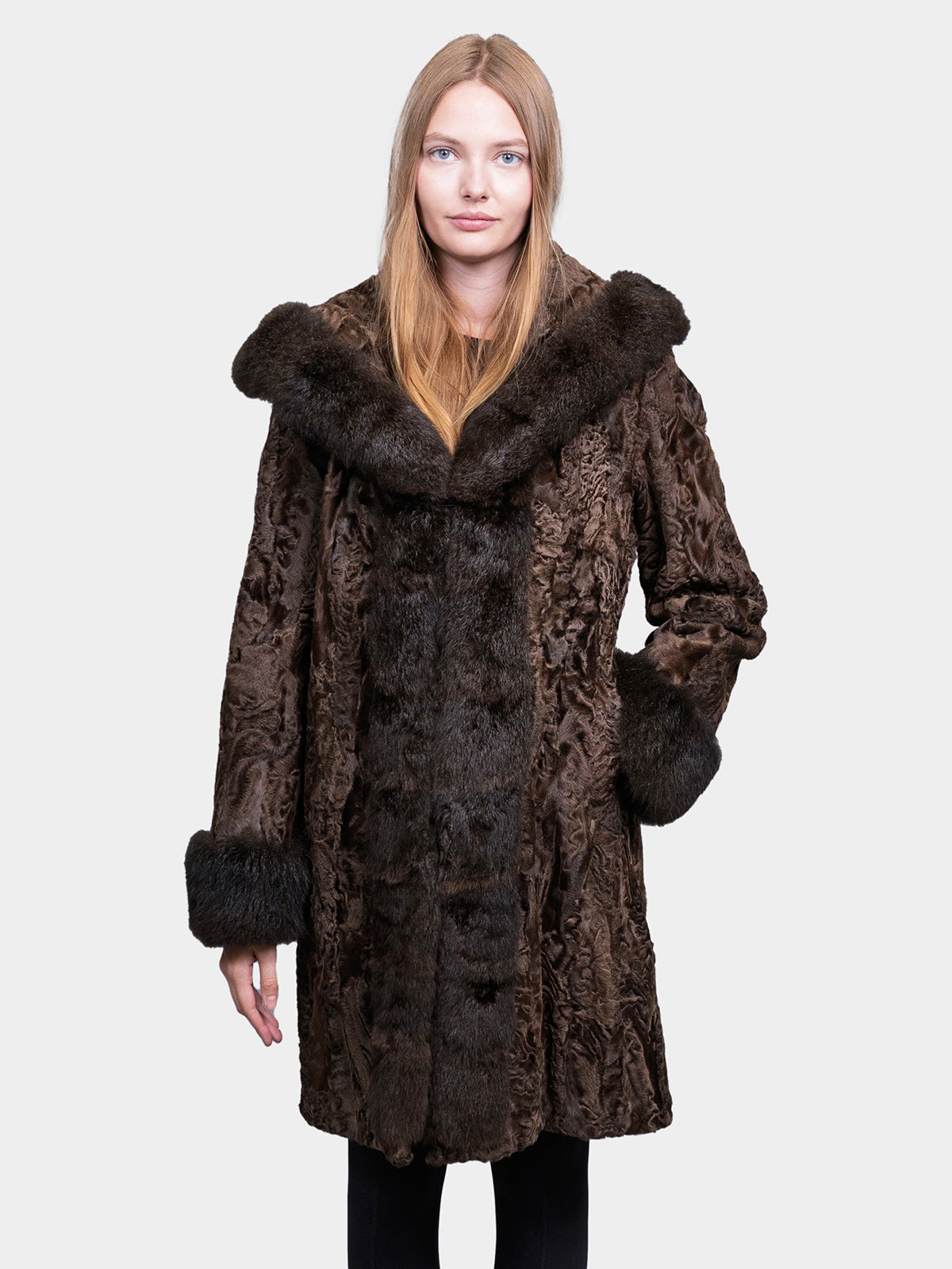 Women's Brown Sculptured Persian Lamb Parka