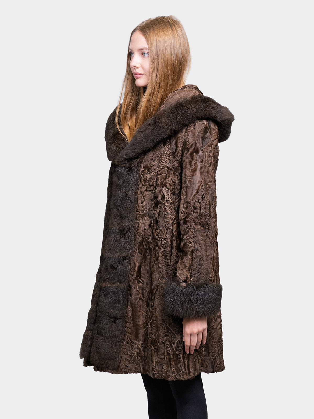 Women's Brown Sculptured Persian Lamb Parka