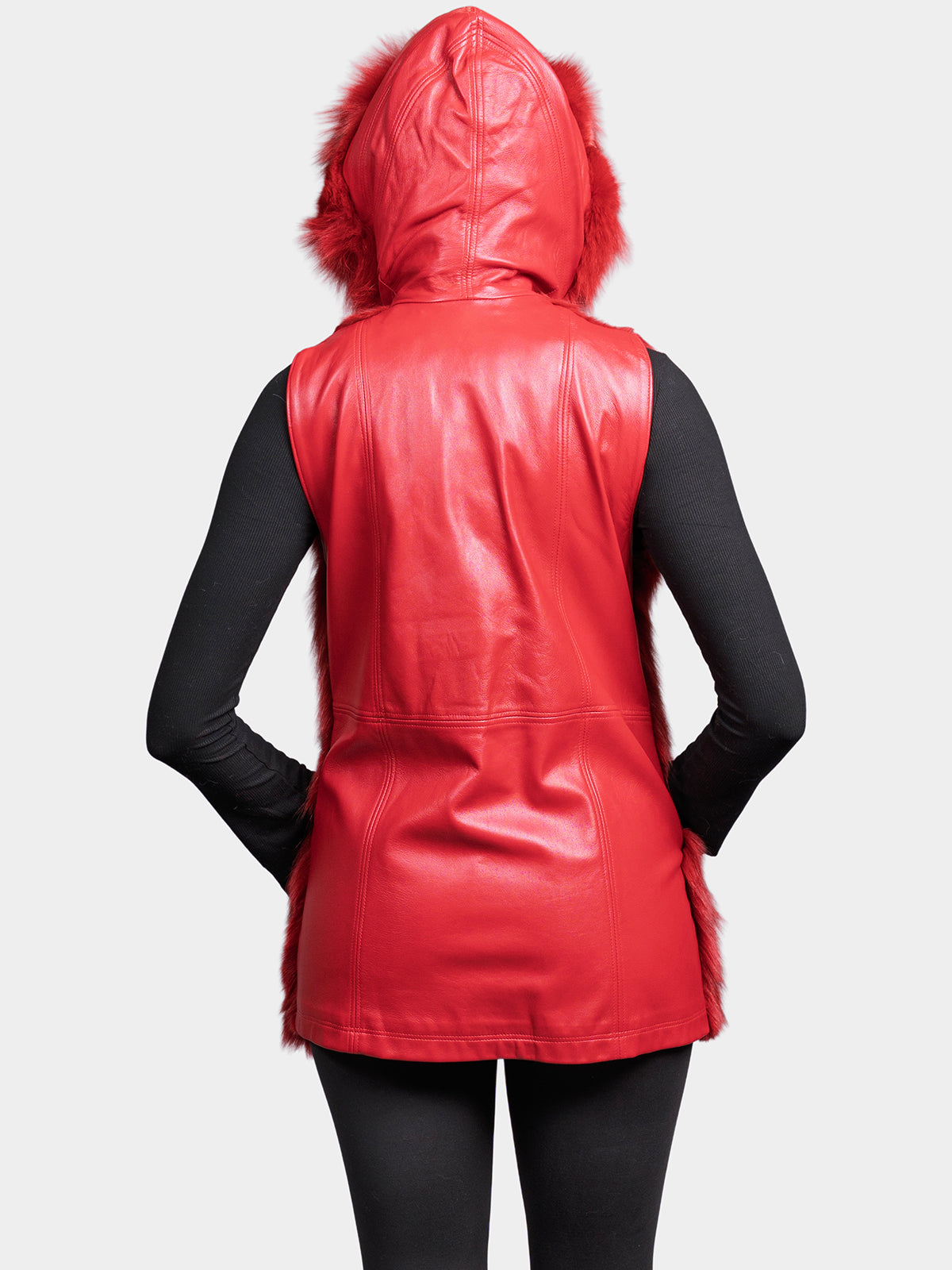 Women's Red Sculptured Fox Vest