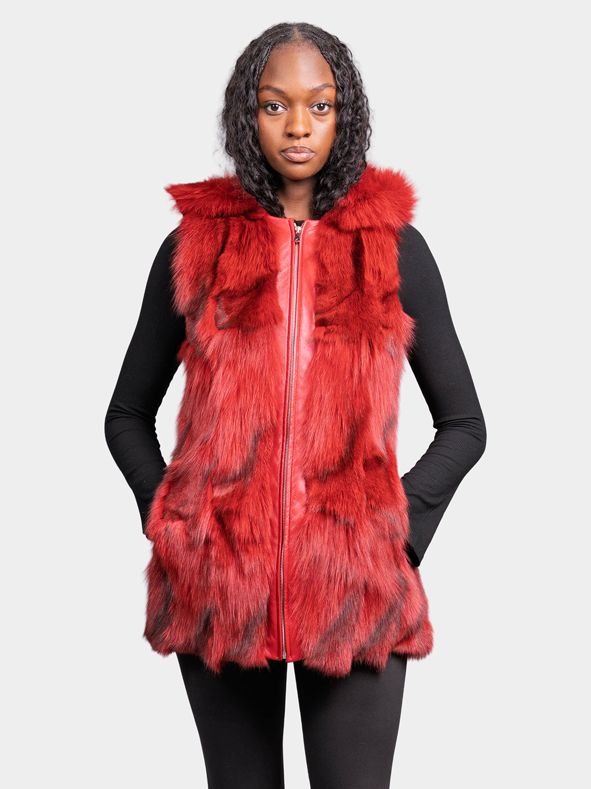 Women's Red Sculptured Fox Vest