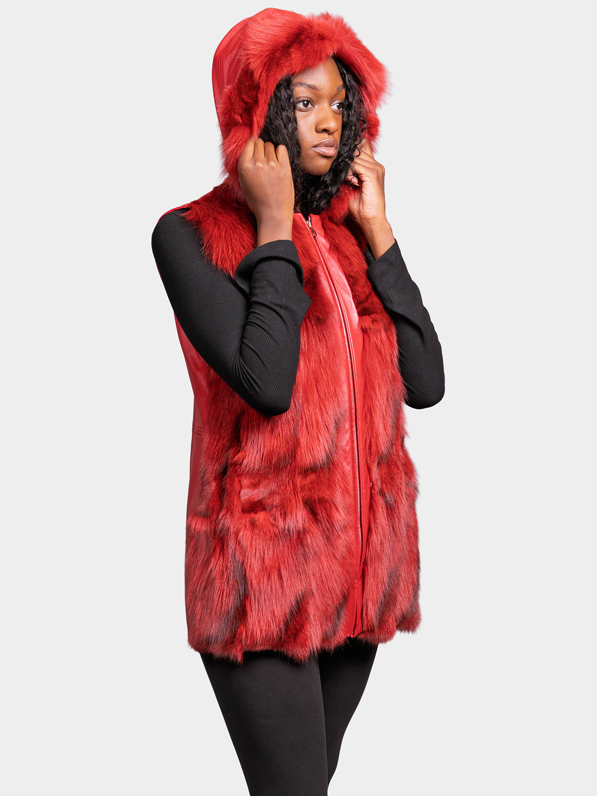 Women's Red Sculptured Fox Vest