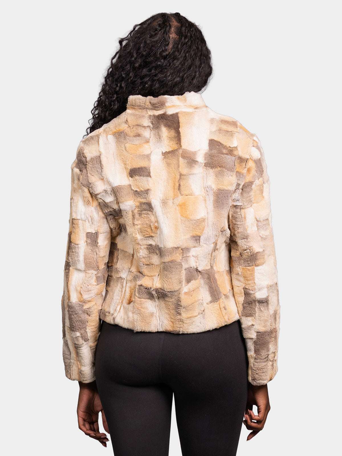 Women's Beige Sheared Coyote Pieces Jacket