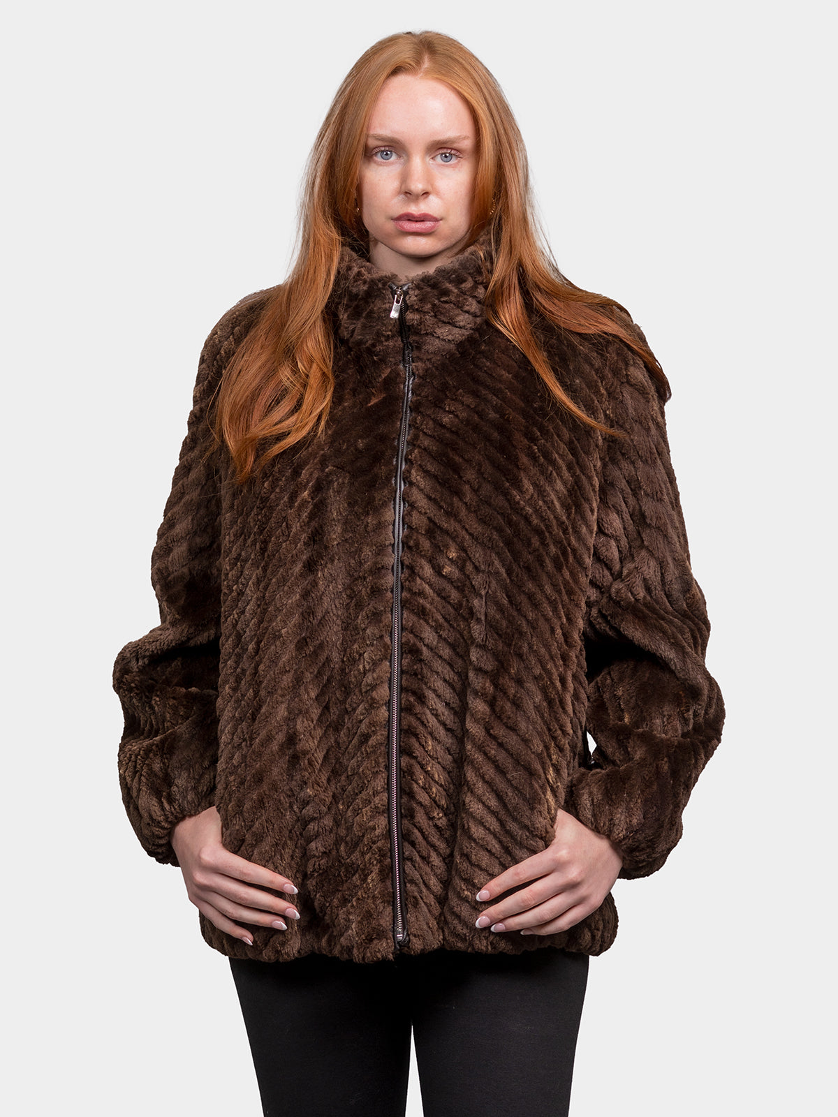 Women's Brown Sheared Beaver Sections Bomber