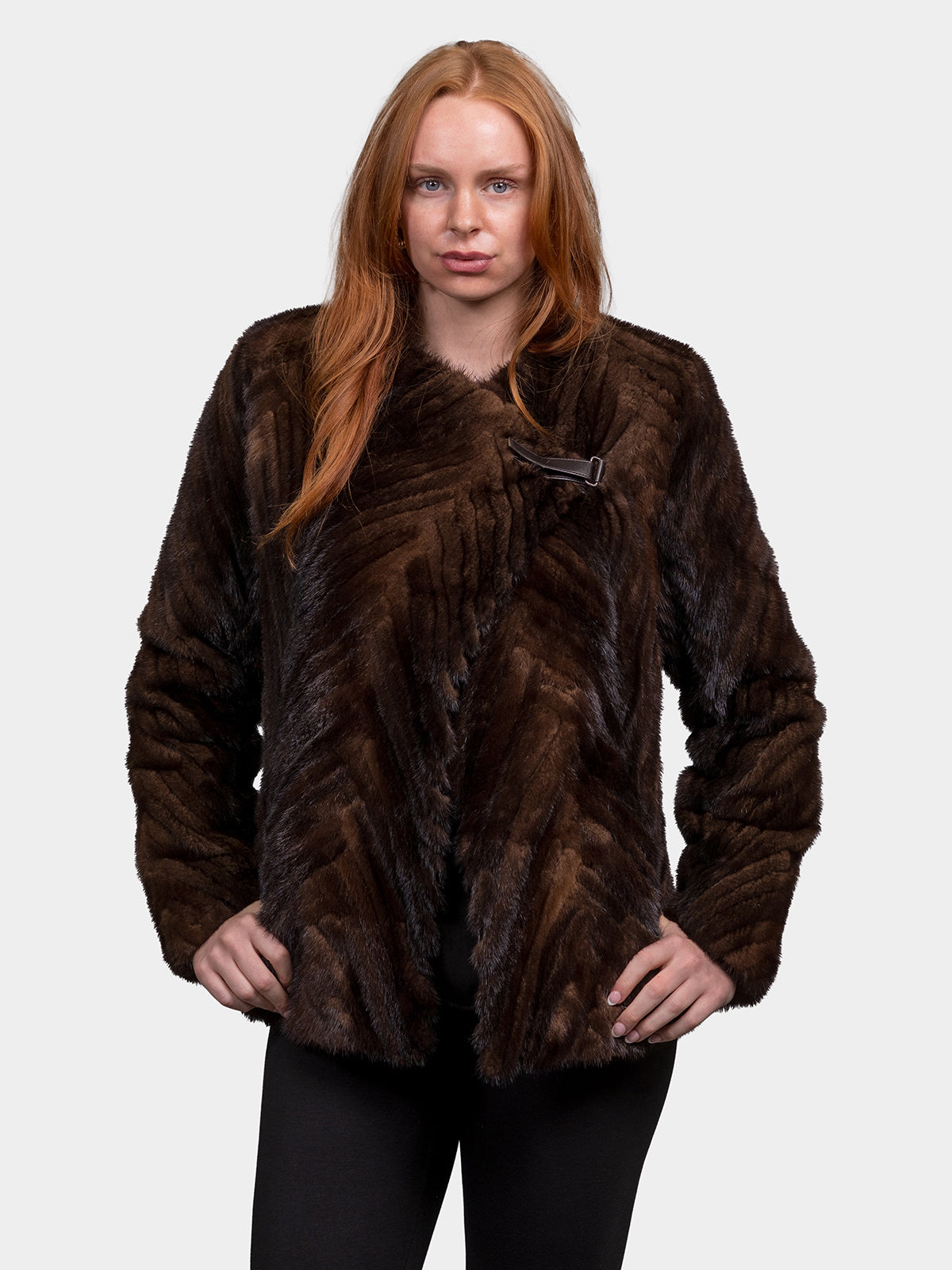Women's Mahogany Chevron Mink Jacket