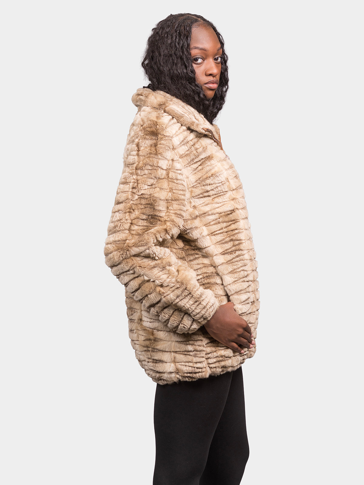 Women's Cream Grooved Sheared Beaver Bomber