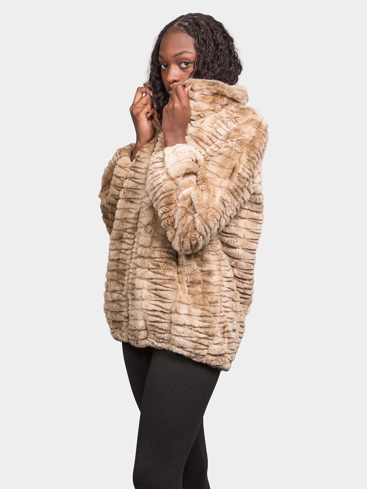 Women's Cream Grooved Sheared Beaver Bomber