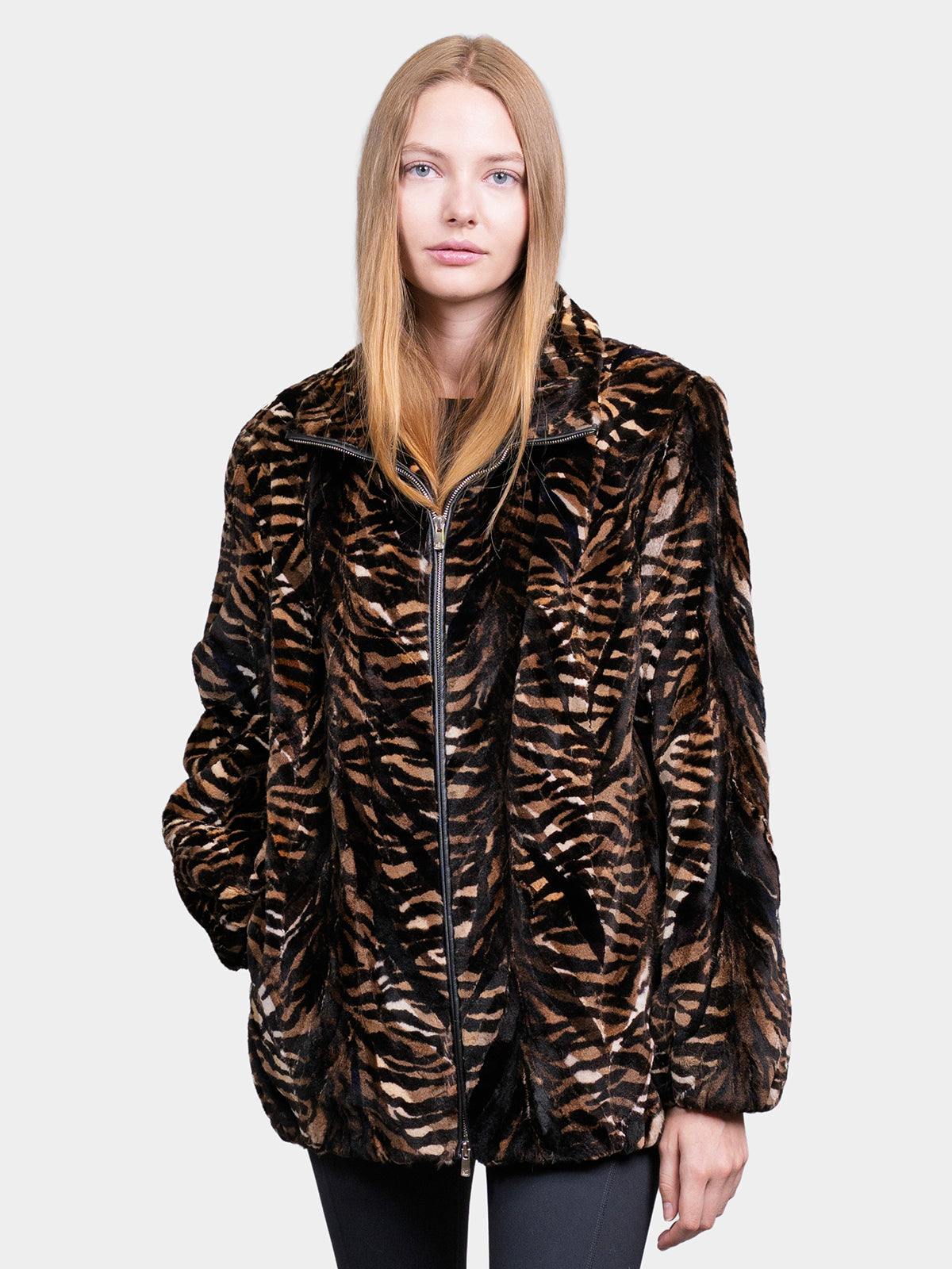 Women's Animal Print Sculptured Sheared Mink