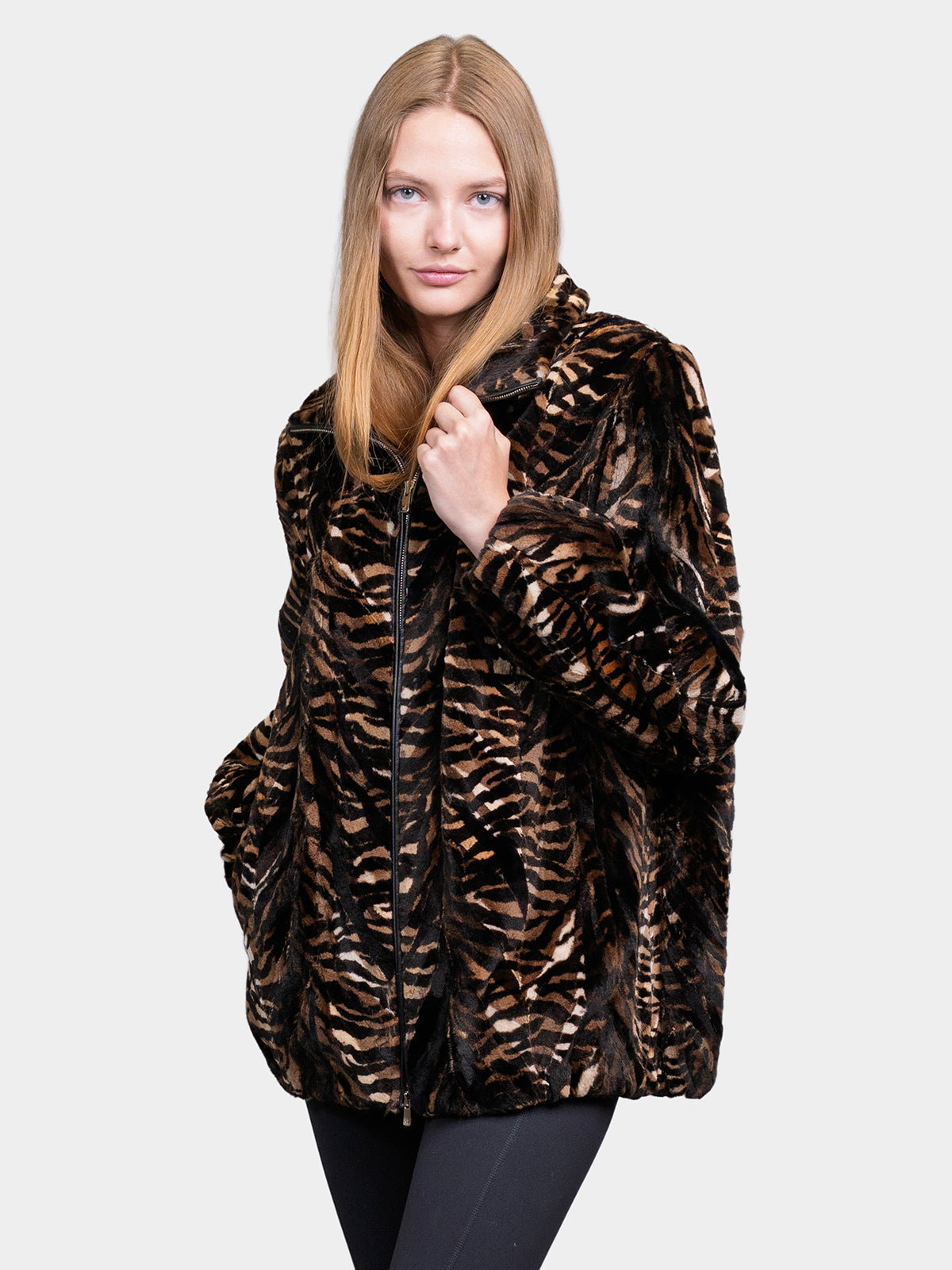 Women's Animal Print Sculptured Sheared Mink