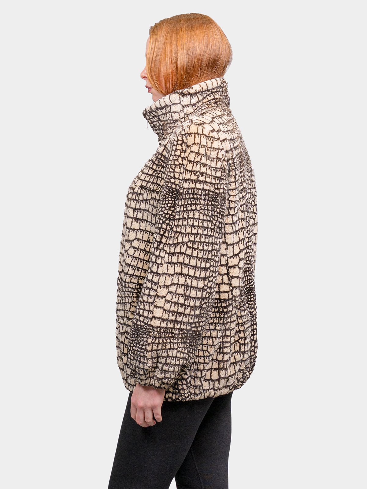Women's Camel Animal Print Sheared Beaver Bomber