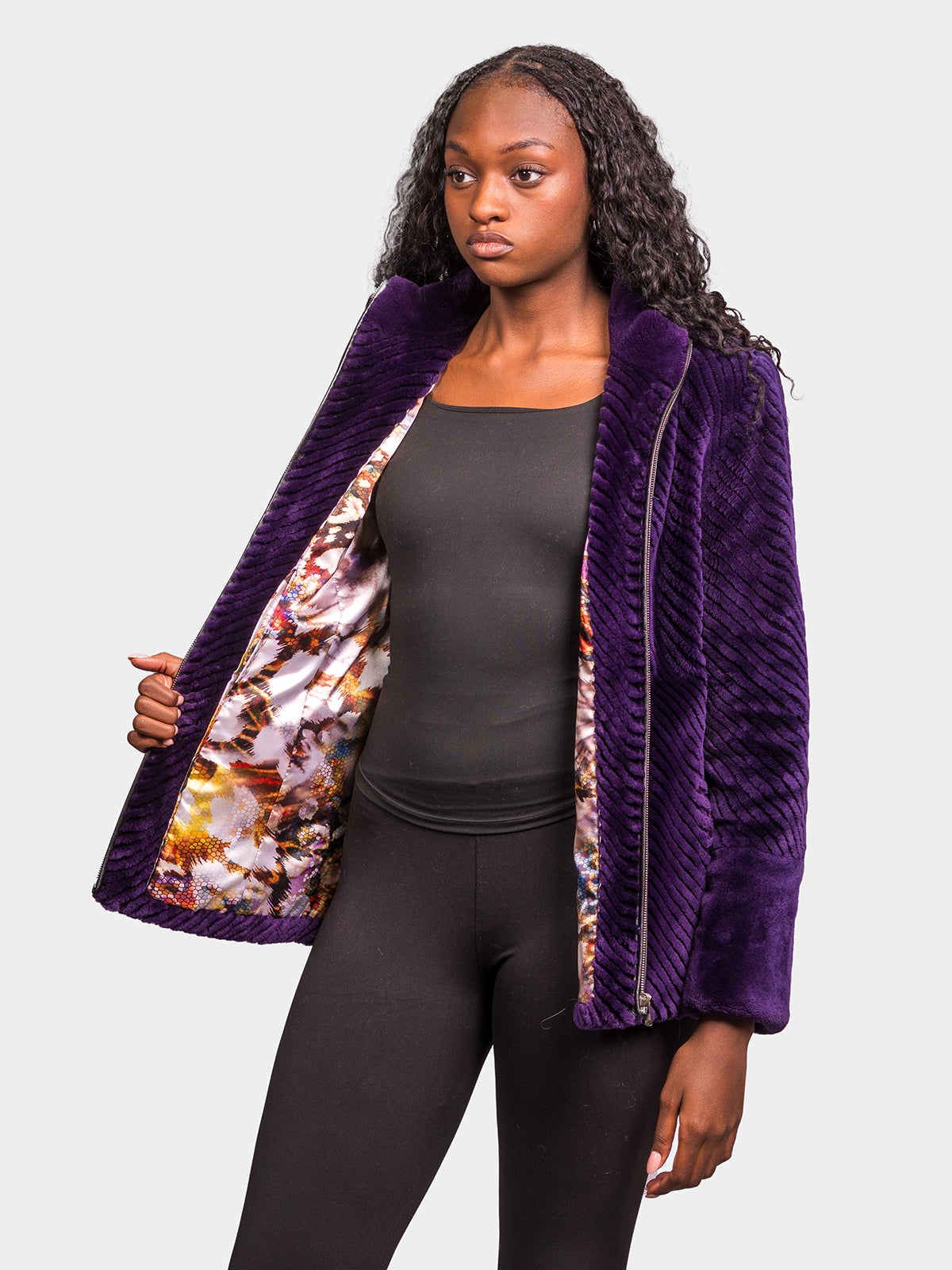 Women's Purple Carved Sheared Beaver Jacket