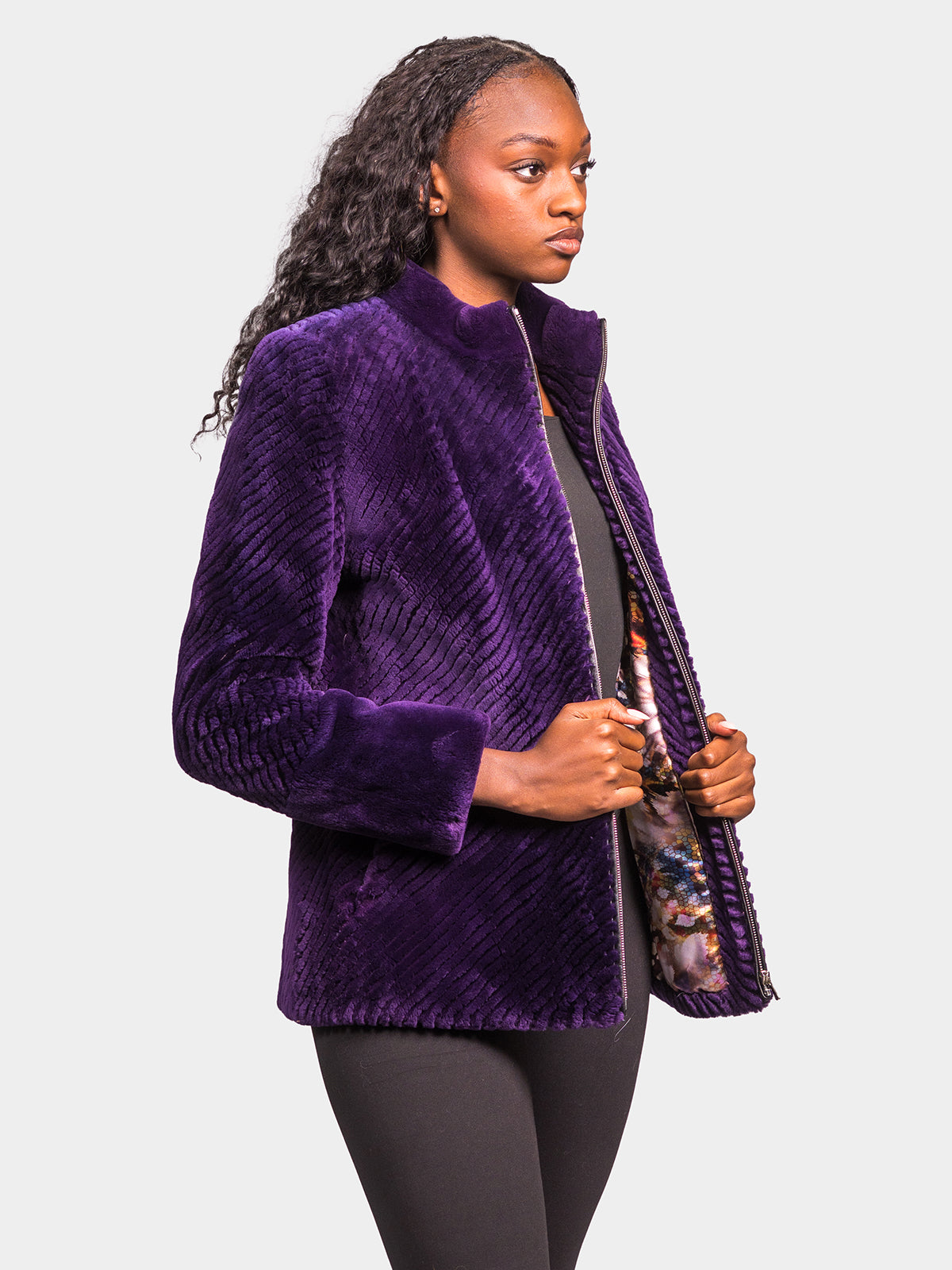 Women's Purple Carved Sheared Beaver Jacket