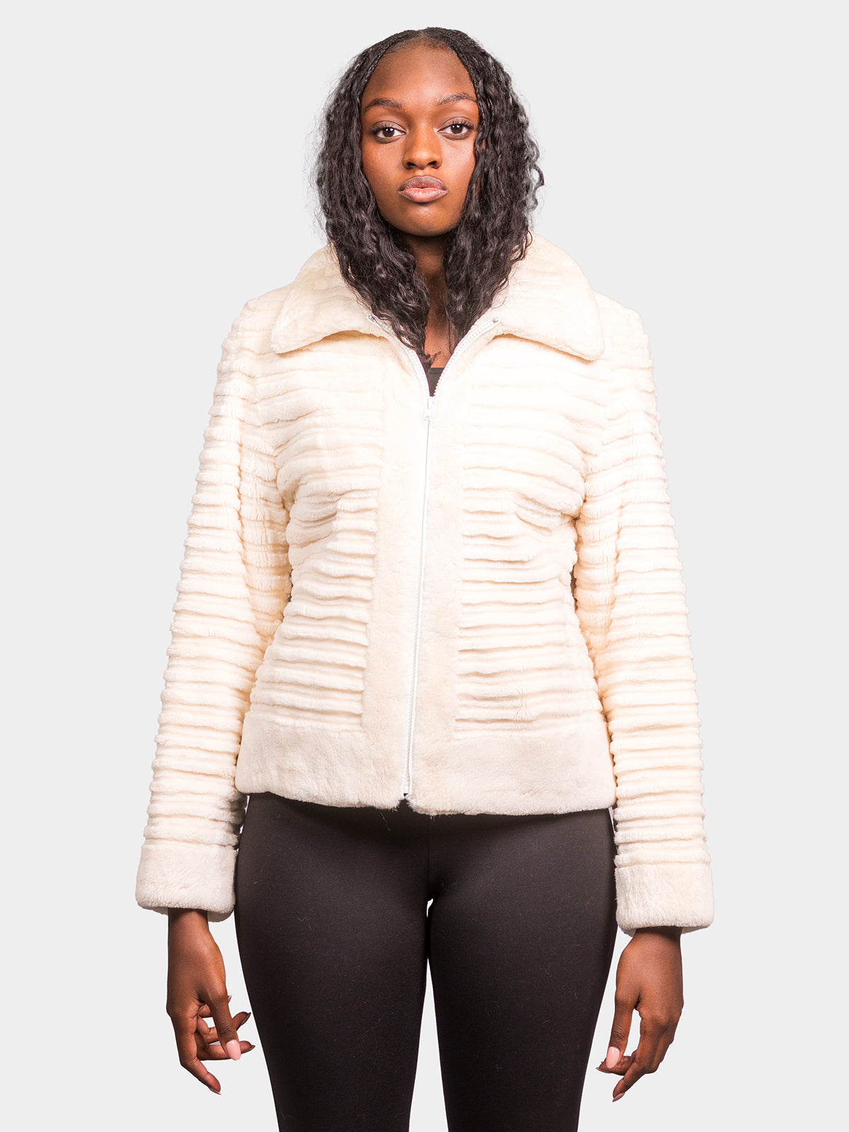 Women's White Grooved Sheared Beaver Jacket