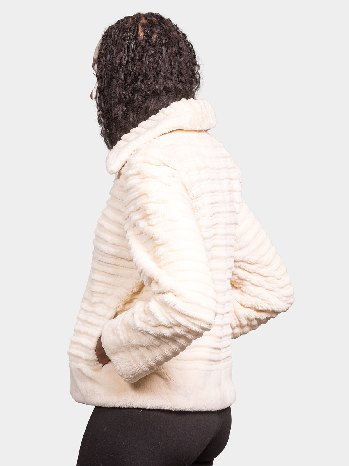 Women's White Grooved Sheared Beaver Jacket