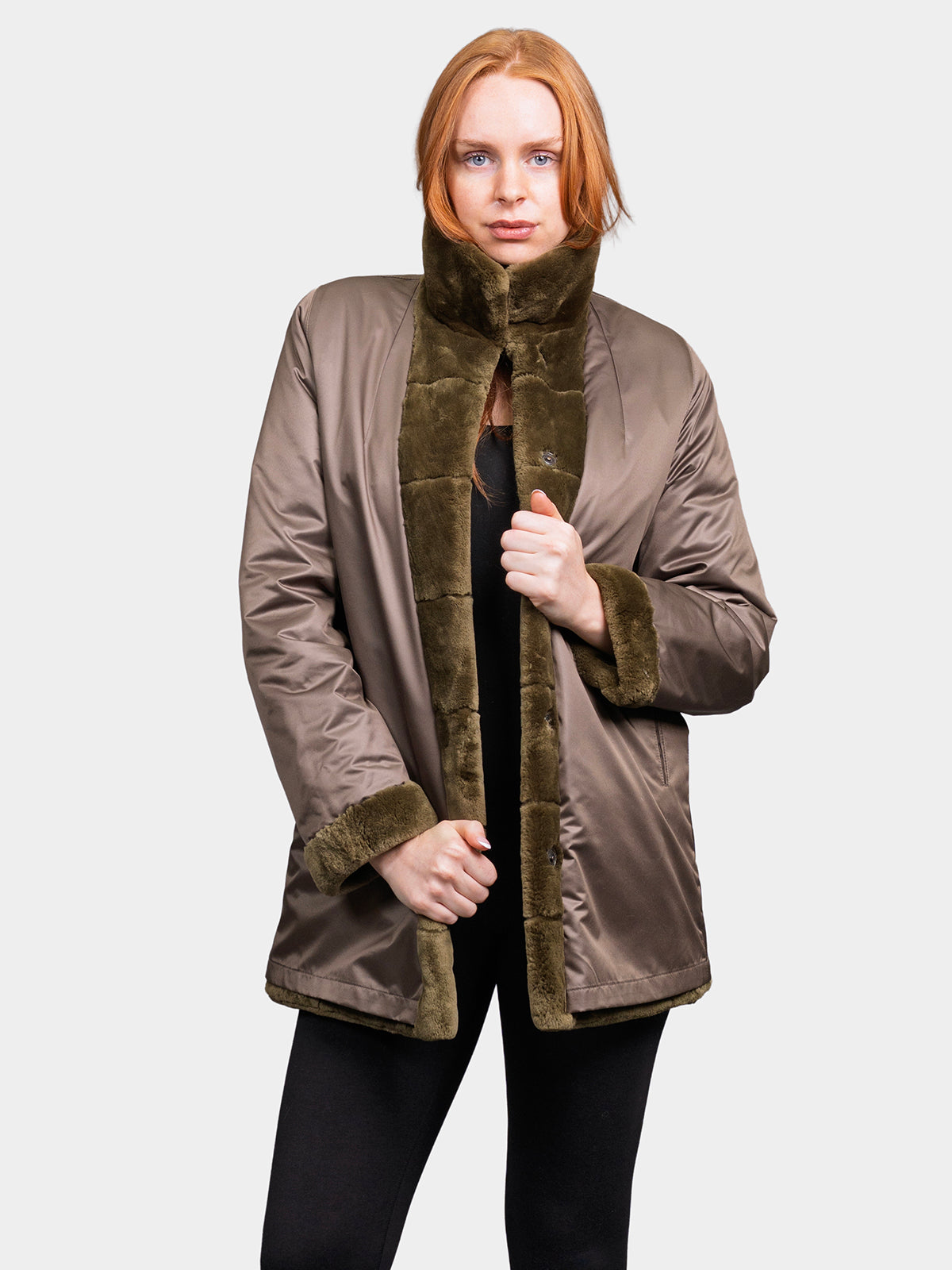 Women's Army Green Sheared Beaver Jacket