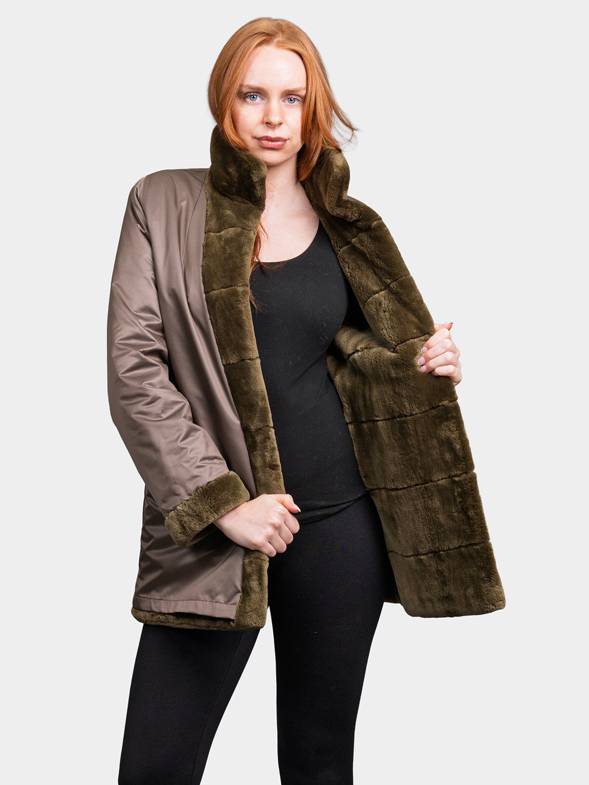 Women's Army Green Sheared Beaver Jacket