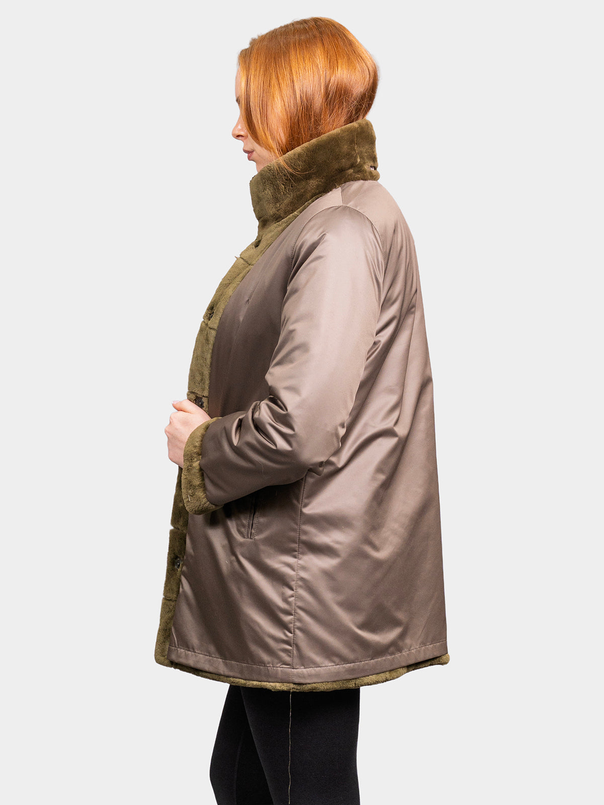 Women's Army Green Sheared Beaver Jacket