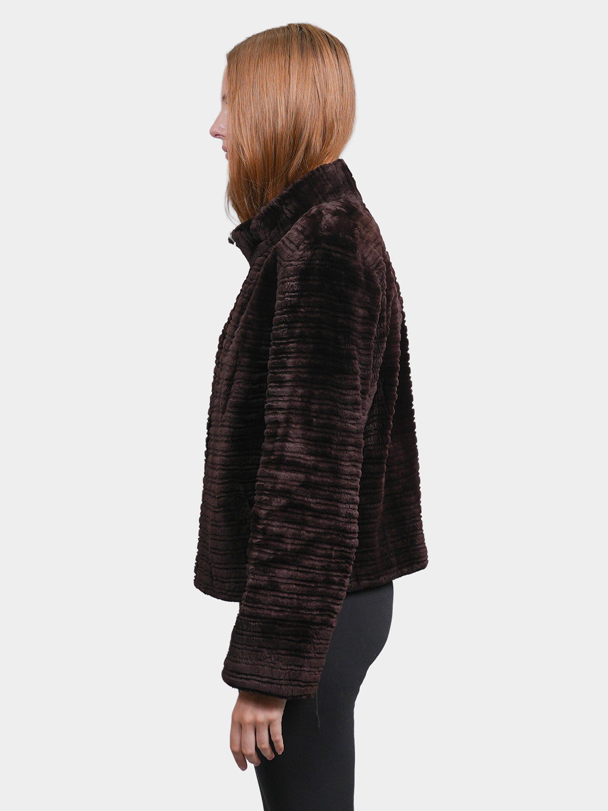 Women's Brown Grooved Sheared Beaver Jacket