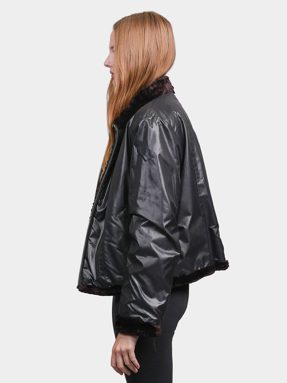 Women's Brown Grooved Sheared Beaver Jacket
