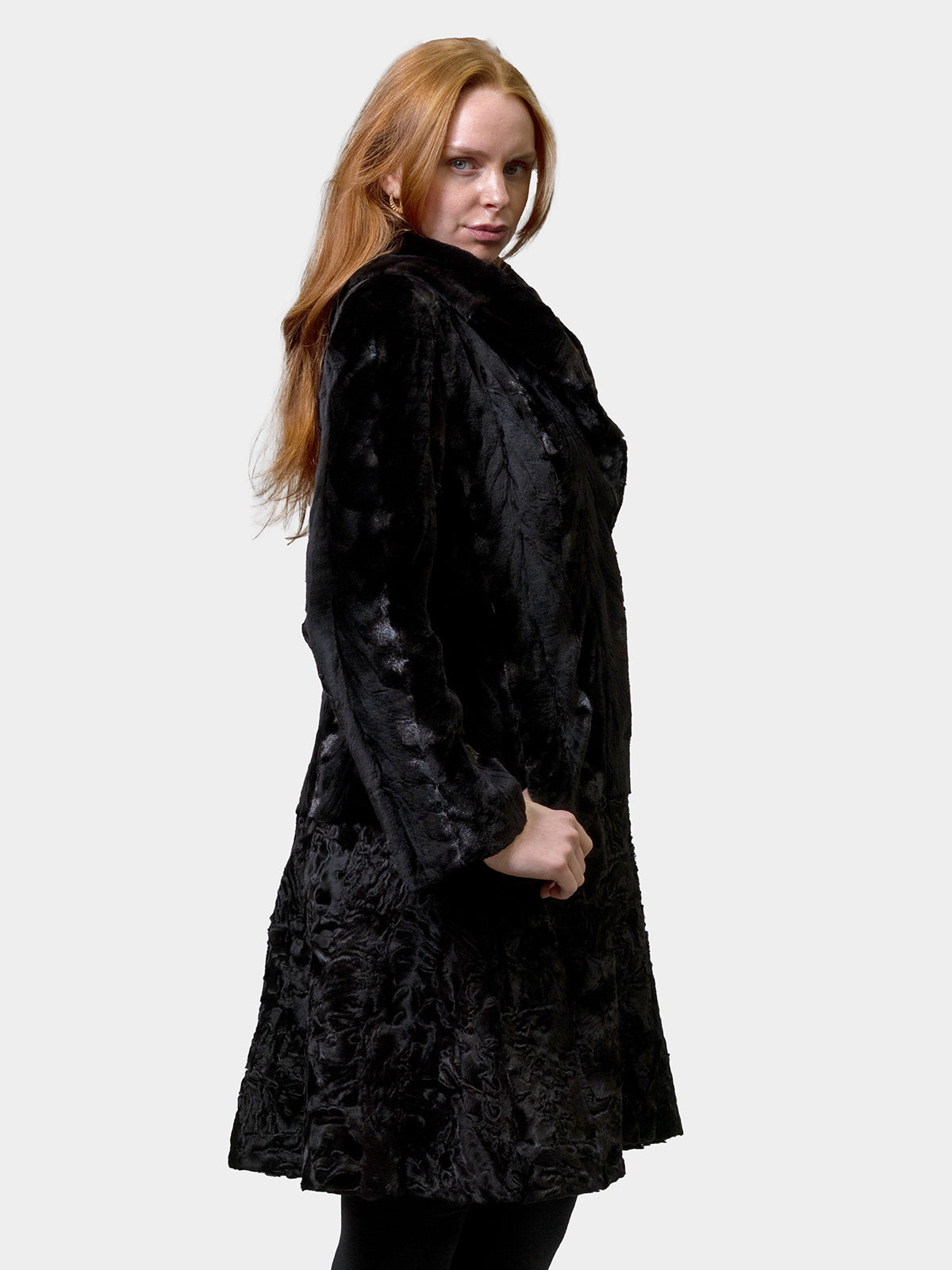 Women's Black Sculptured Mink and Karakul Stroller