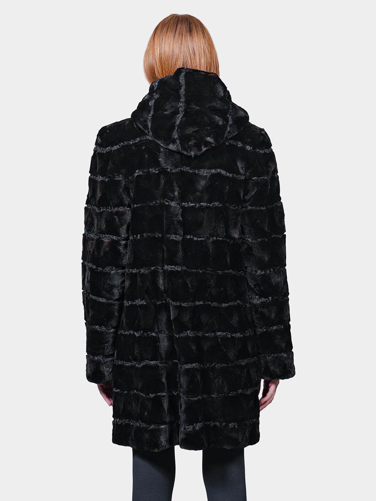 Women's Black Sheared Mink Parka with Karakul Inserts