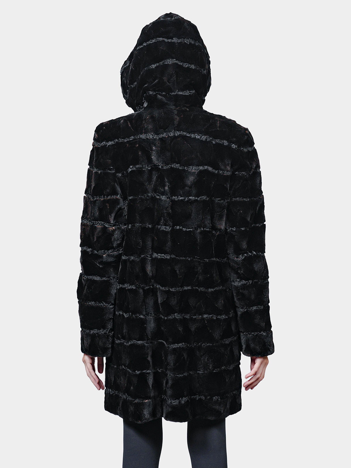 Women's Black Sheared Mink Parka with Karakul Inserts