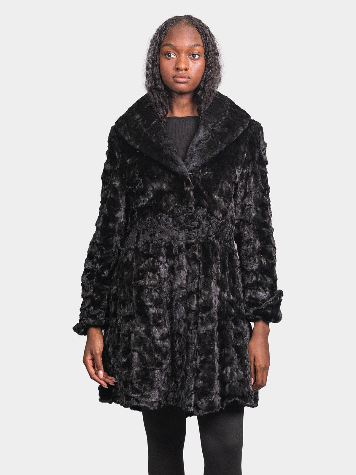 Women's Black Sculptured Mink and Karakul Stroller