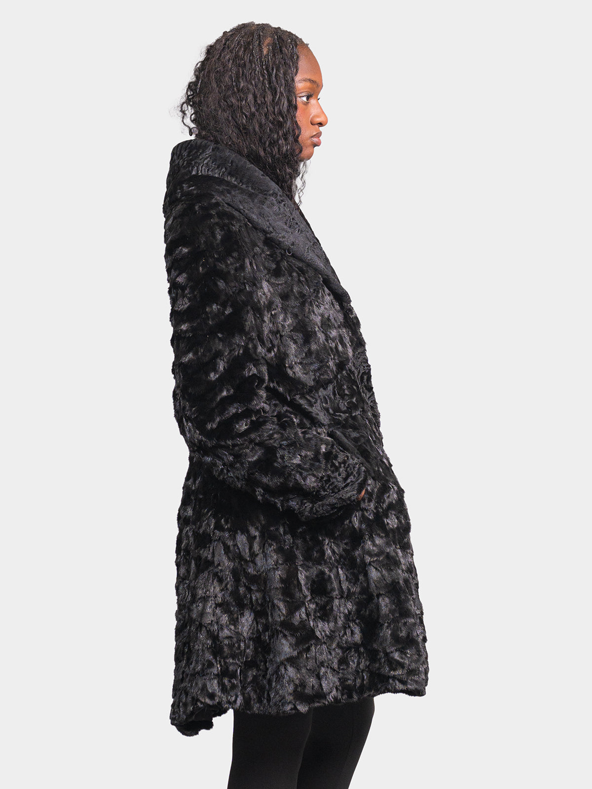 Women's Black Sculptured Mink and Karakul Stroller