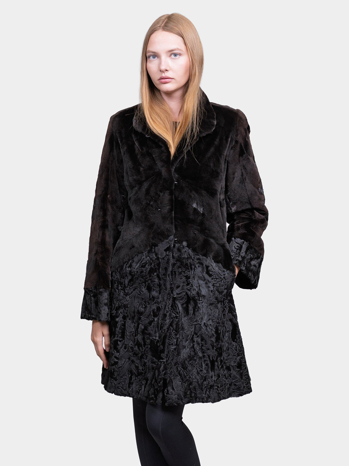 Women's Black Sculptured Sheared Mink Stroller