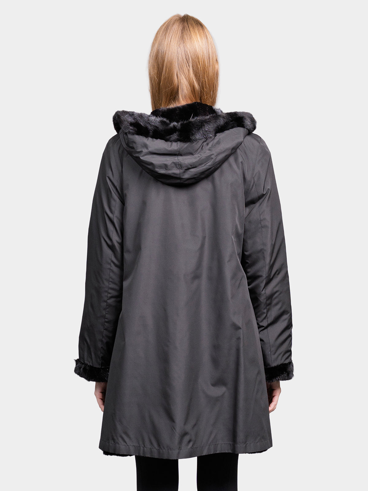 Women's Black Sculptured Sheared Mink Parka