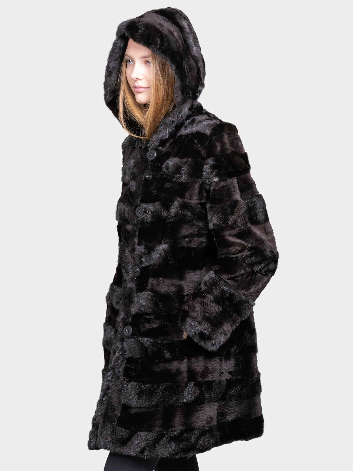 Women's Black Sculptured Sheared Mink Parka