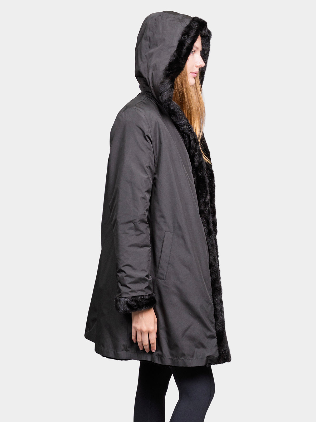 Women's Black Sculptured Sheared Mink Parka